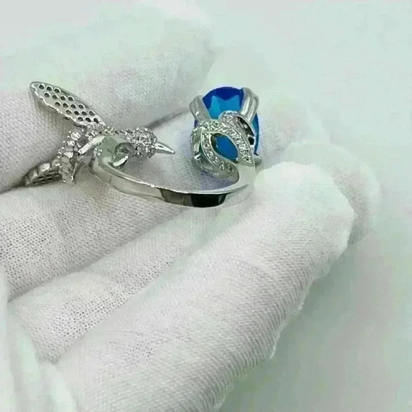 Fashion Blue Zircon Rhinestone Hummingbird Ring - Picture 5 of 10